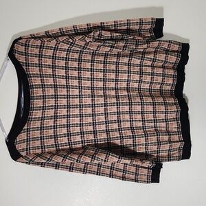 Ann Taylor Factory Plaid Boatneck Sweater 3/4 Sleeve Black Orange & Tan size XL